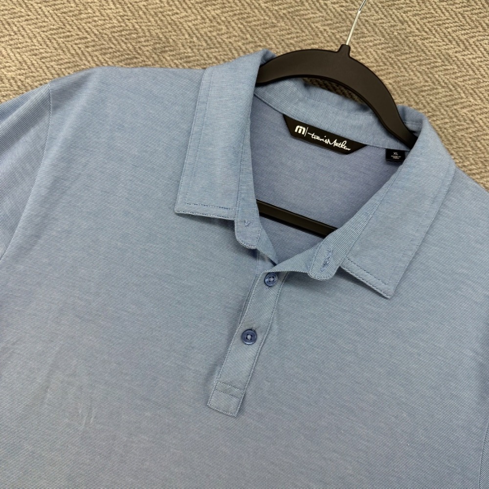 Travis Mathew Polo XL Blue Micro Stripe Golf Casual Short Sleeve Shirt